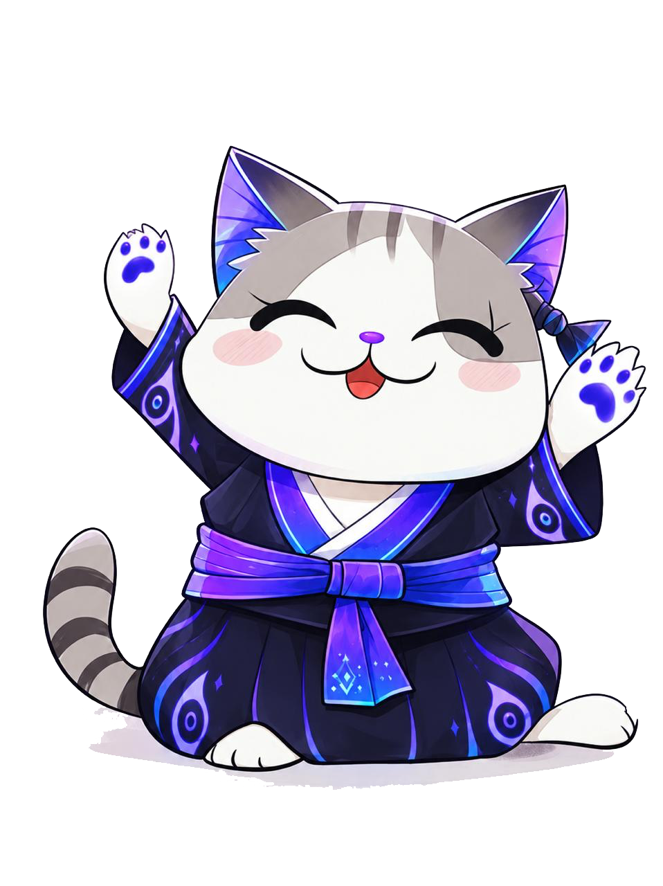 Mira in a purple and blue kimono